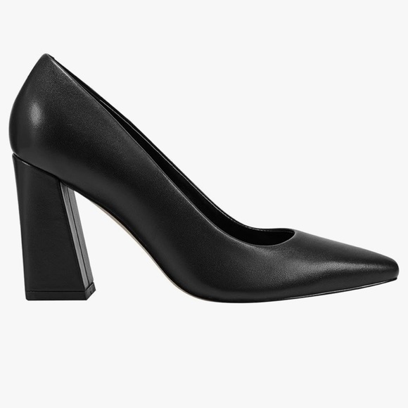 MARC FISHER Women’s Yalina Black LEATHER Pump Chunky Block Heel Shoes Size 9 NEW - Picture 2 of 10